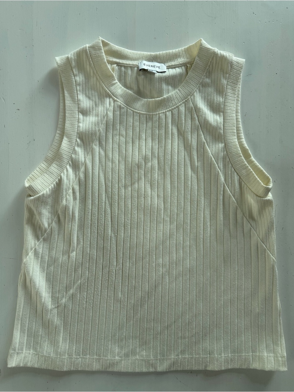 Evereve Cream Ribbed Tank Top Size L Full Length Basic